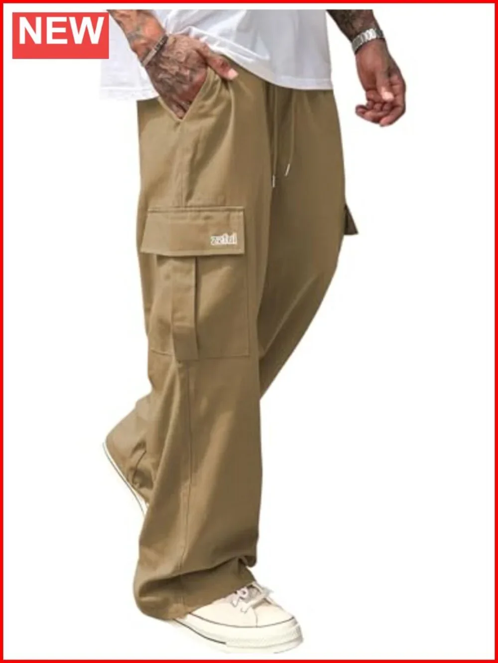Men's Cargo Joggers Cotton Twill Drawstring Casual Pants Hiking
